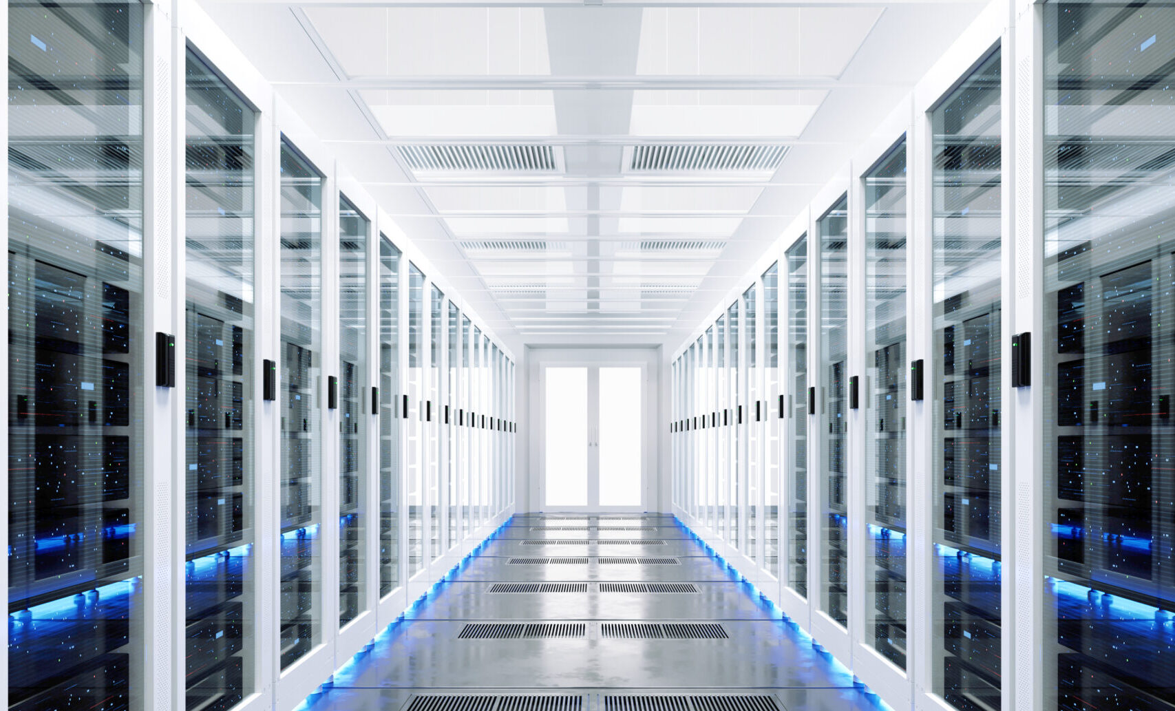 Data server rack center. Backup cloud service. 3D rendering